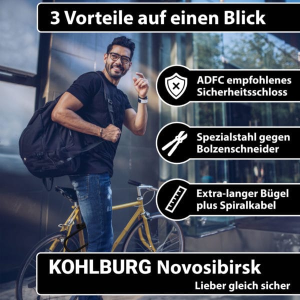 Sicherheits-Bügelschloss "Novosibirsk" inkl. Sicherheitskabel – Bild 7